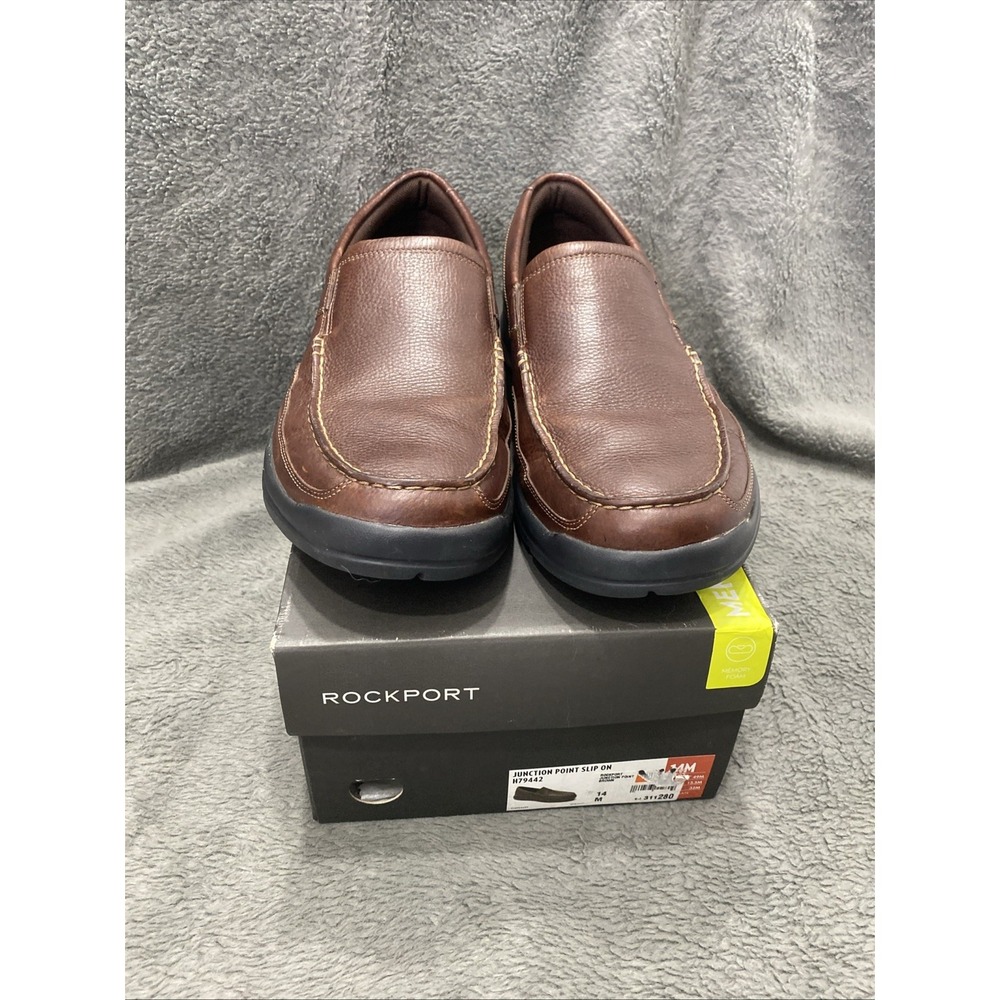 Rockport Mens Shoes Junction Point Slip On H79442 Brown Leather Size 14M